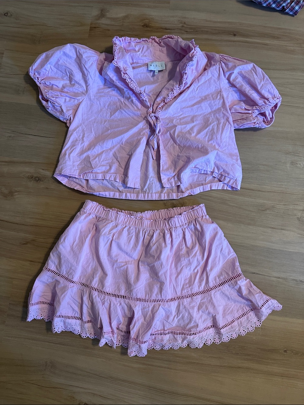 Light Pink Eyelet Two-Piece Pajama Short Set